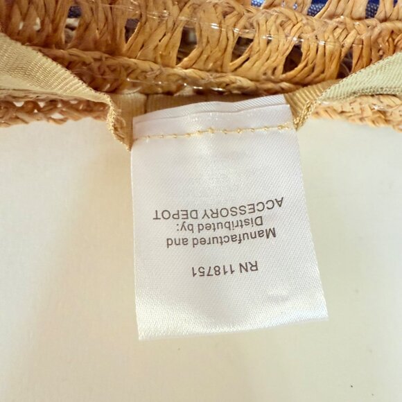 Open Weave Floppy Straw Hat Wide Brim Blue Bow Grommets Beach Cruise Resort Chic - Picture 9 of 16